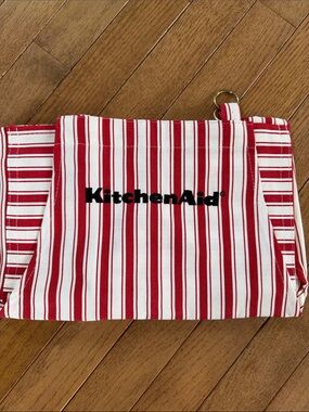 KitchenAid Red and White Striped Oven Mitt Pouch with Gold Ring (New)